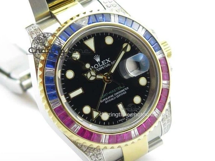 MiroTime 0511 GMT-Master II 116759 SS YG Bp-Maker Blue Red Ruby Crystal Black Dial On SS YG Bracelet A SmoothTexture 3771